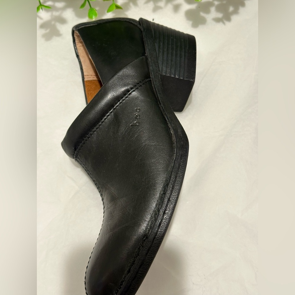 BOC Born Clogs Womens 7,5 Black Leather Block Heel Mules Shoes BC9546 - Picture 5 of 10